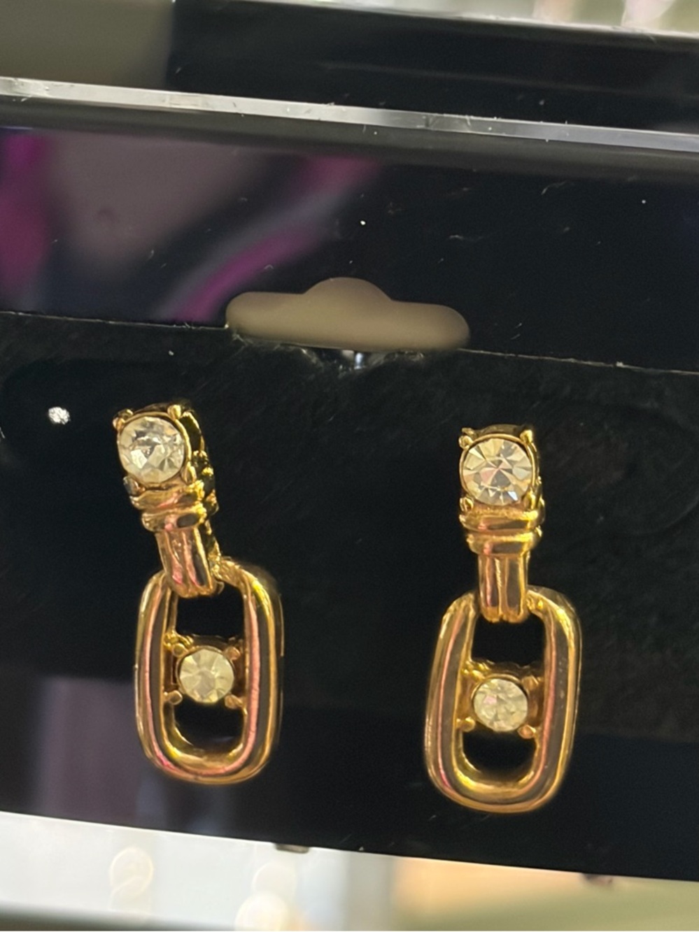 Vintage Gold Drop Link Earrings with Crystal Accents - Women Jewelry